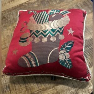 Vintage Portofino Small Throw Pillow Gold Stocking Embroidered Christmas 10x10